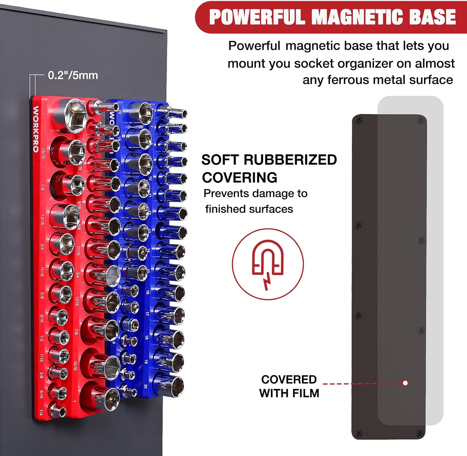WORKPRO 3/8-inch Magnetic Socket Organizer Set (Sockets Not Included)