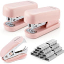 WORKPRO Mini Stapler with Staples, Pink Stapler Set Includes Two Small Staplers, One Staple Remover, 2000 Standard Staples - Cute Staplers for Desk with Non-Slip Base, Lock Design - Pink Ribbon