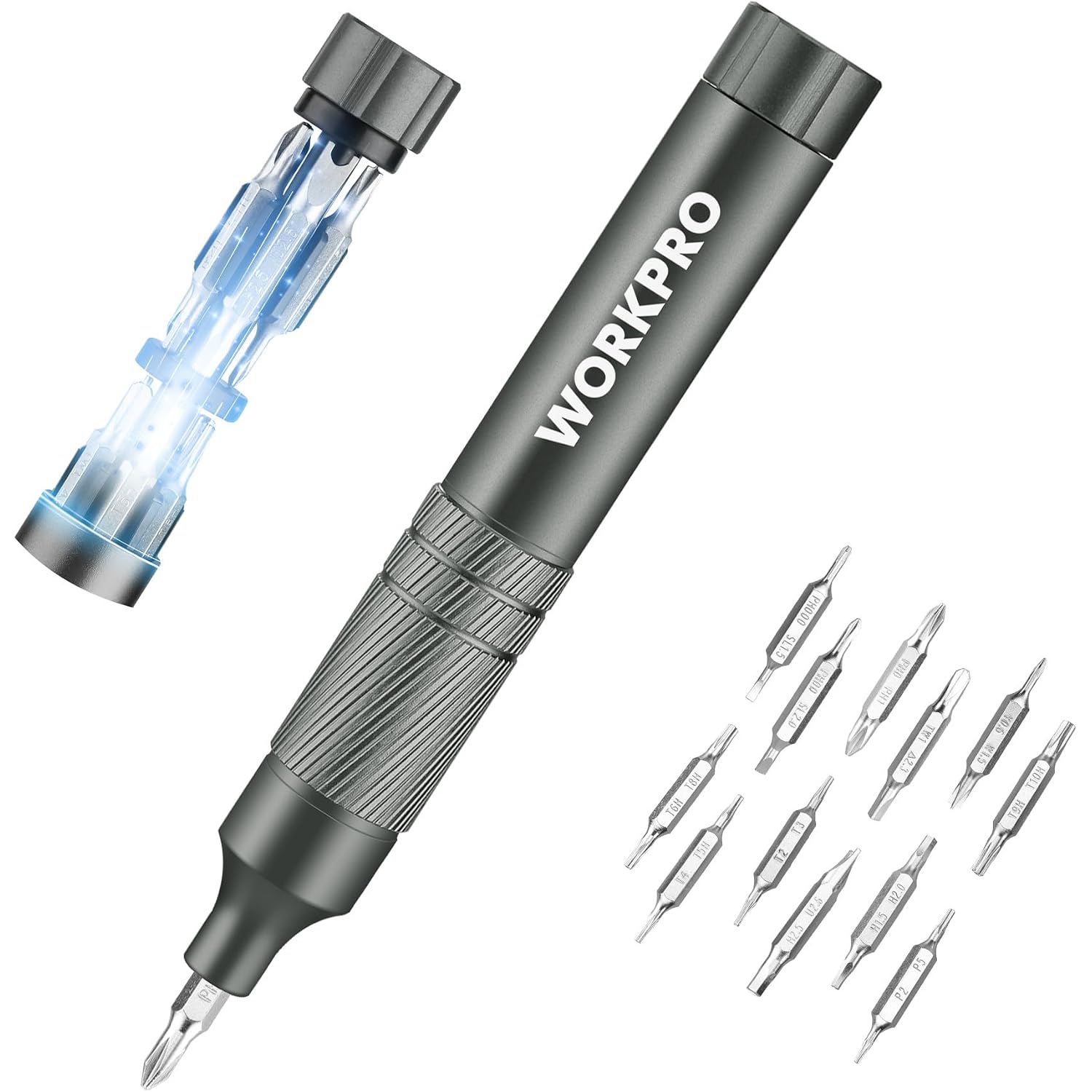 WORKPRO 24-in-1 pen screwdriver with magnetic bit holder and assorted bits