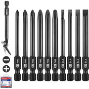 Assorted Phillips and slotted magnetic screwdriver bits with 1/4-inch hex shanks