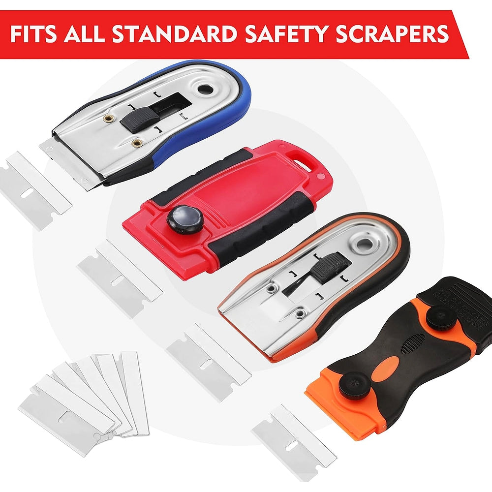 Safety scraper razor blade set with replaceable single-edge blades and colored handles
