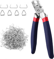 Galvanized hog ring pliers with 500 pcs U-shaped rings and metal clamp head
