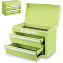 WORKPRO Metal Mini Tool Box, Top Tool Chest containing Two Drawers with Ball Bearing Slides, PVC Drawer Liners and PP Feet Pads, Durable Cold Rolled Steel Small Toolbox for Multi-Purpose Storage - Macaron Green
