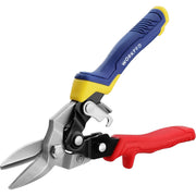 Compact aviation snips with blue TPR handle, yellow grip, and silver blade head