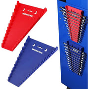 Magnetic wrench organizer set with red and blue holders for toolbox drawer racks