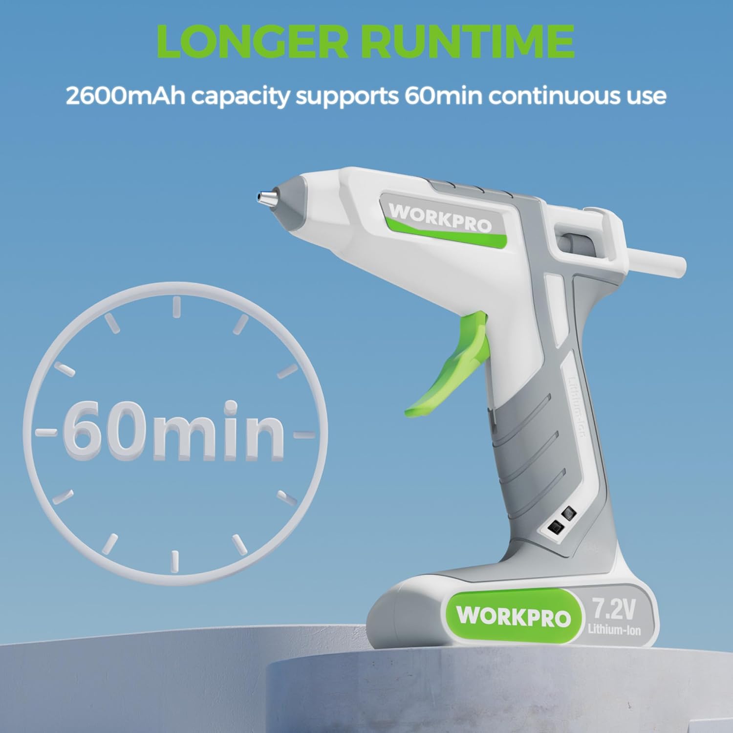 WORKPRO 7.2V Cordless Hot Melt Glue Gun Kit, White