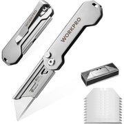 WORKPRO folding utility knife set with box cutter blade and quick axis lock