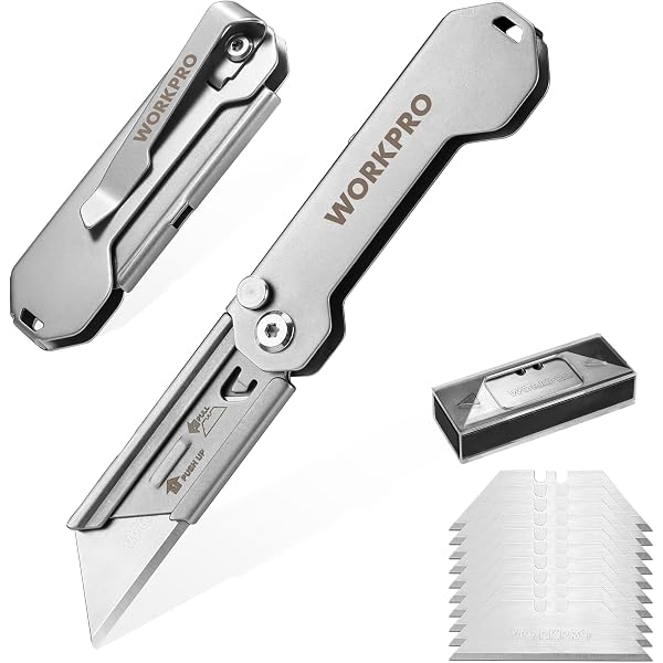 WORKPRO folding utility knife set with box cutter blade and quick axis lock