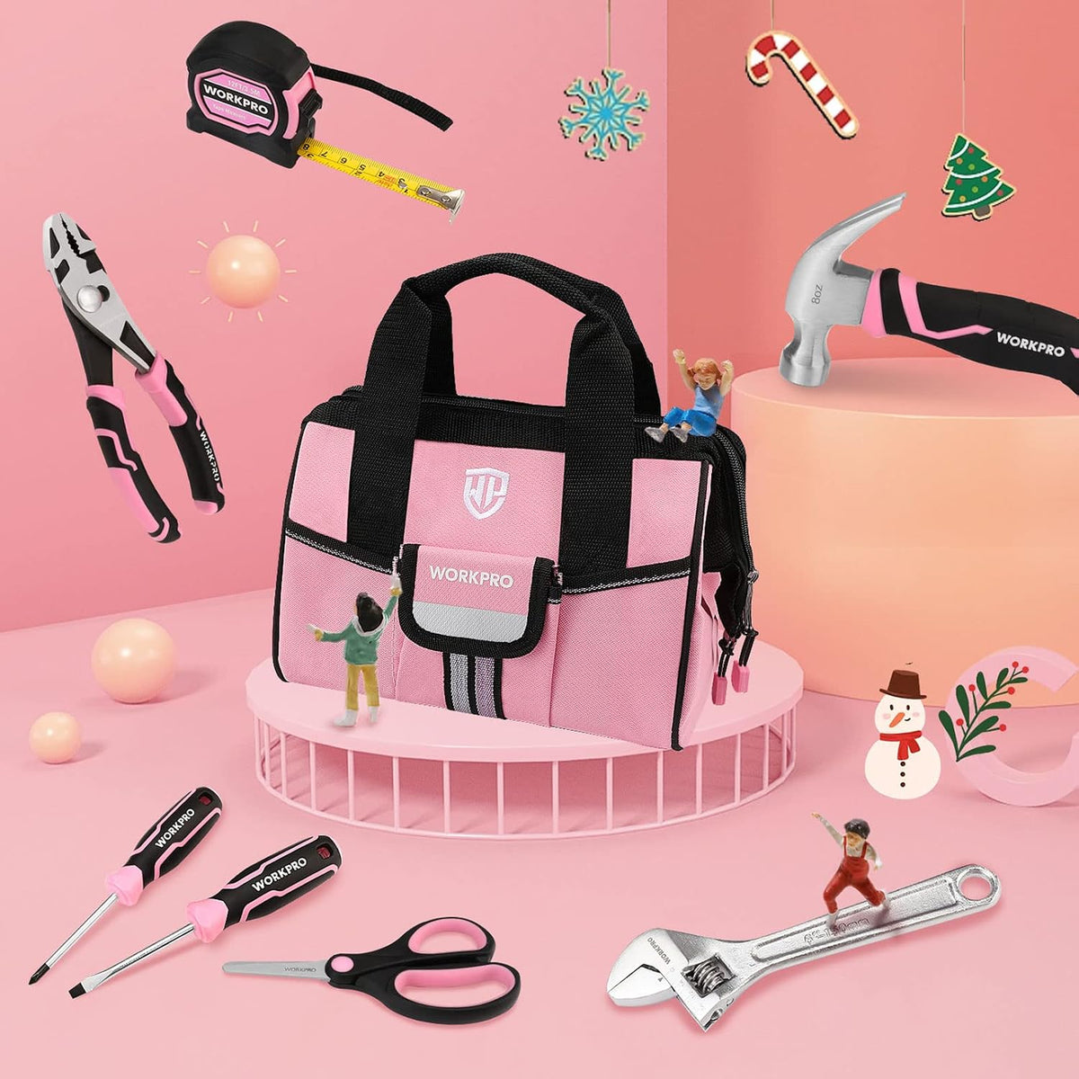 WORKPRO 9 Pcs Kids Junior Tool Set with Tool Bag in pink with innovation, quality, and secure storage