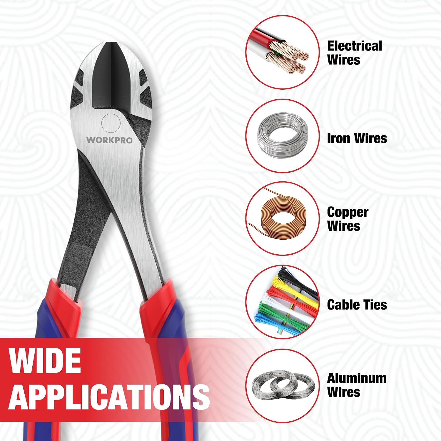 WORKPRO diagonal pliers for cutting electrical, iron, copper, aluminum wires and cable ties