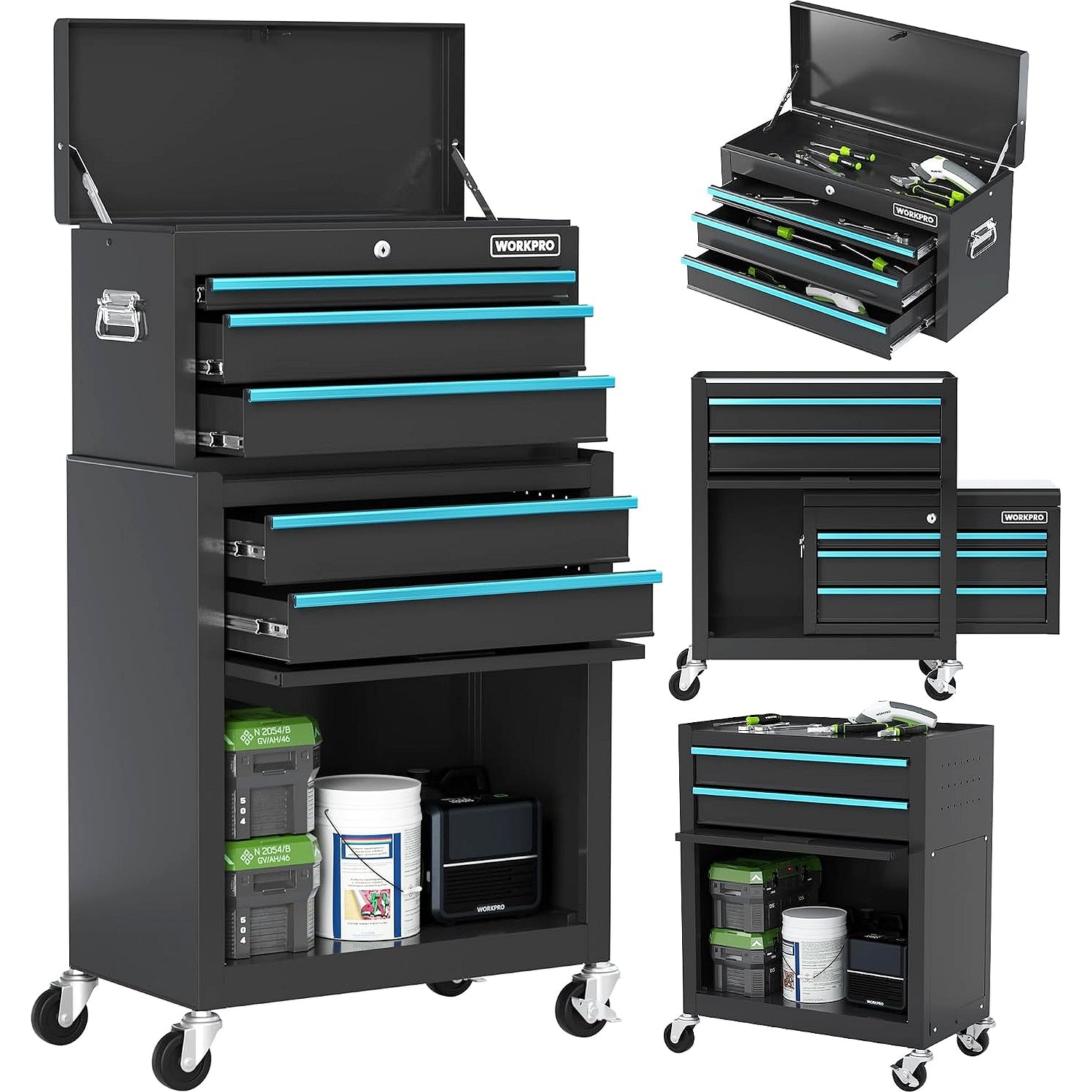 WORKPRO 5-Drawer Rolling Tool Chest, Sliding Metal Drawer Rolling Tool Storage Cabinet