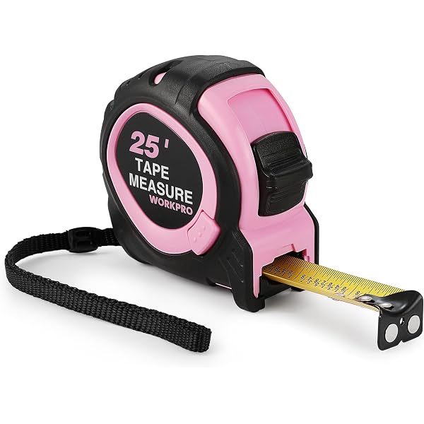 WORKPRO 25-FT Tape Measure with Fractions, 3 Brakes Retractable Measuring Tape, Compact Measurement Tape with Magnetic Hook, Nylon Coating Blade Accuracy 1/32¡±, Pink