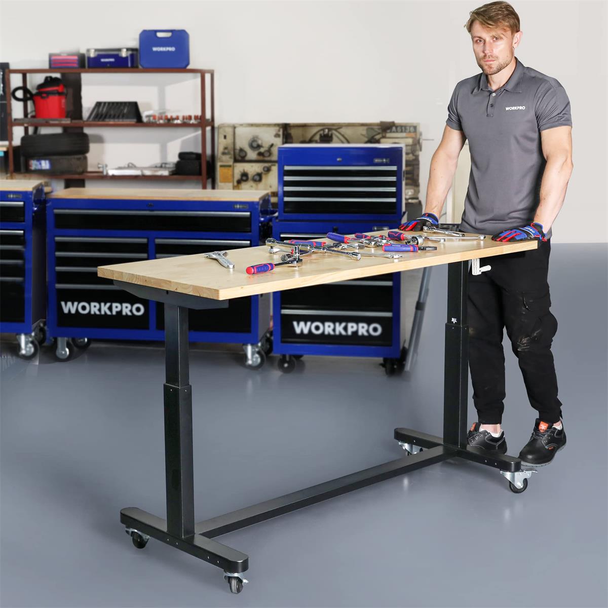 WORKPRO 48” Height Adjustable Work Table With Crank Handle, 48” X 24”