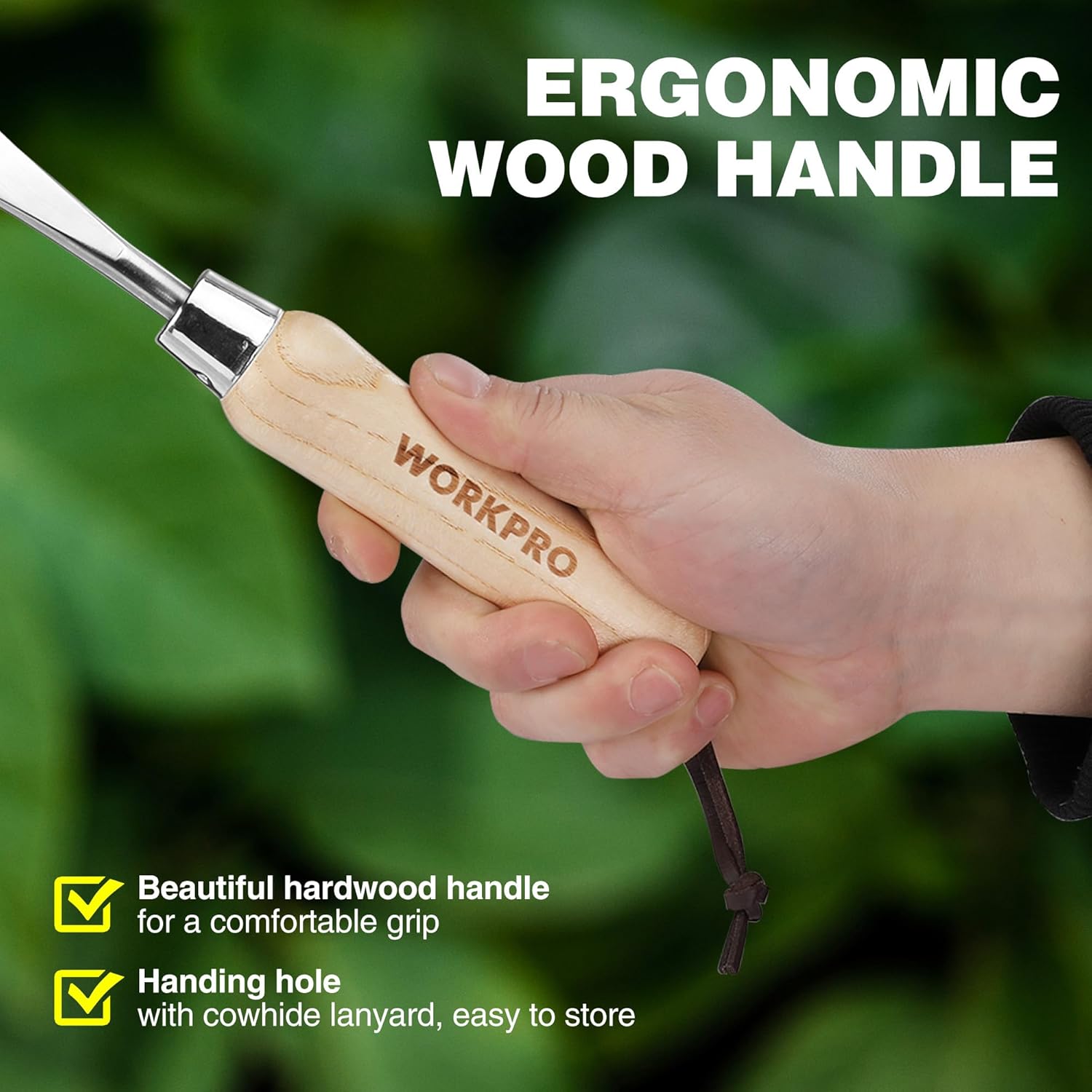 Ergonomic ash wood handle with stainless steel weeding scraper head