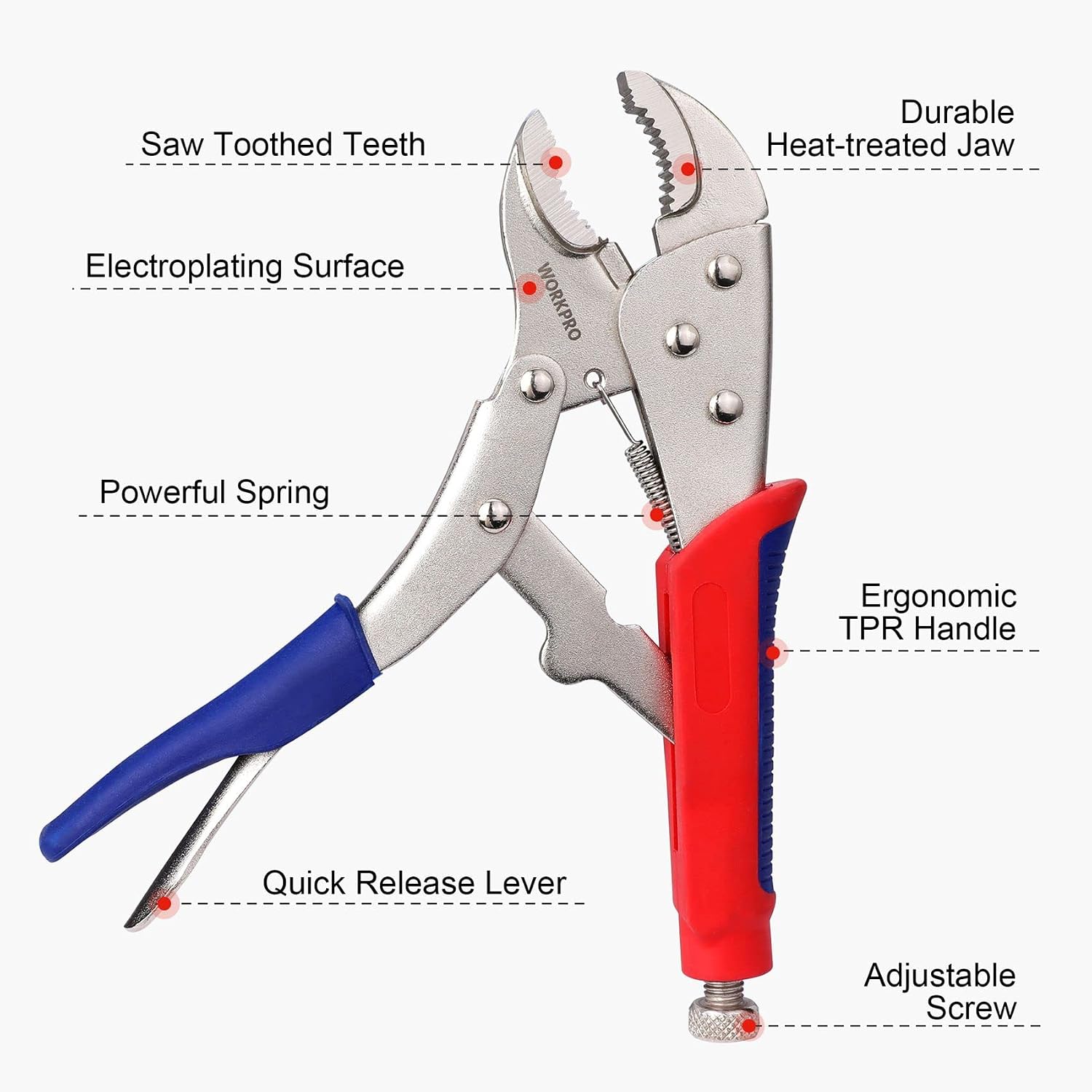 WORKPRO 3 Pcs Locking Pliers Set with quick-release trigger, durable quality and secure grip, innovation