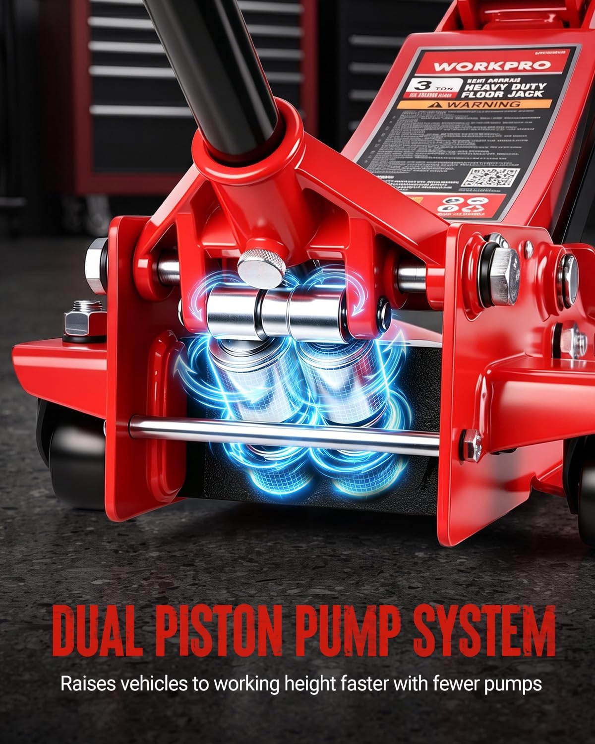 WORKPRO 3 Ton Hydraulic Trolley Floor Jack with Dual Pump