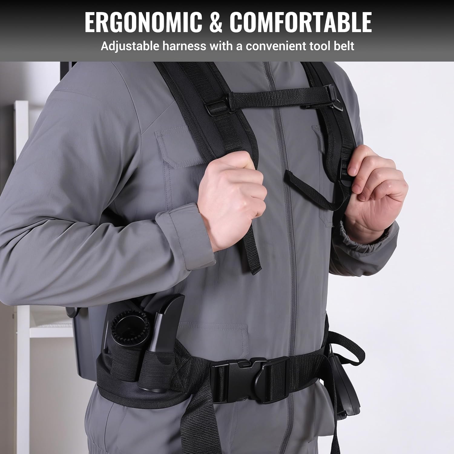 WORKPRO vacuum backpack with adjustable shoulder harness and waist tool belt.