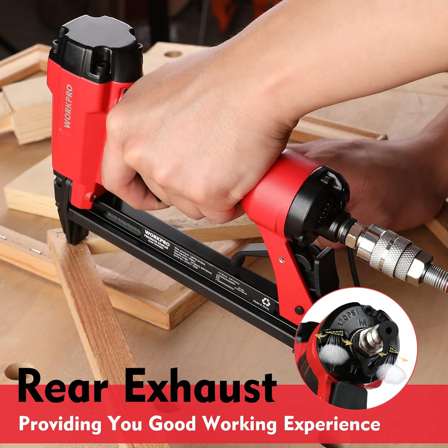 WORKPRO Pneumatic 21 Gauge Staple Gun, 8016 Upholstery Stapler with 1500pcs Staples 1/4” to 5/8”