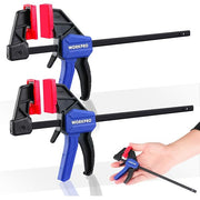 WORKPRO mini bar clamps, blue handles with black jaws and red pads