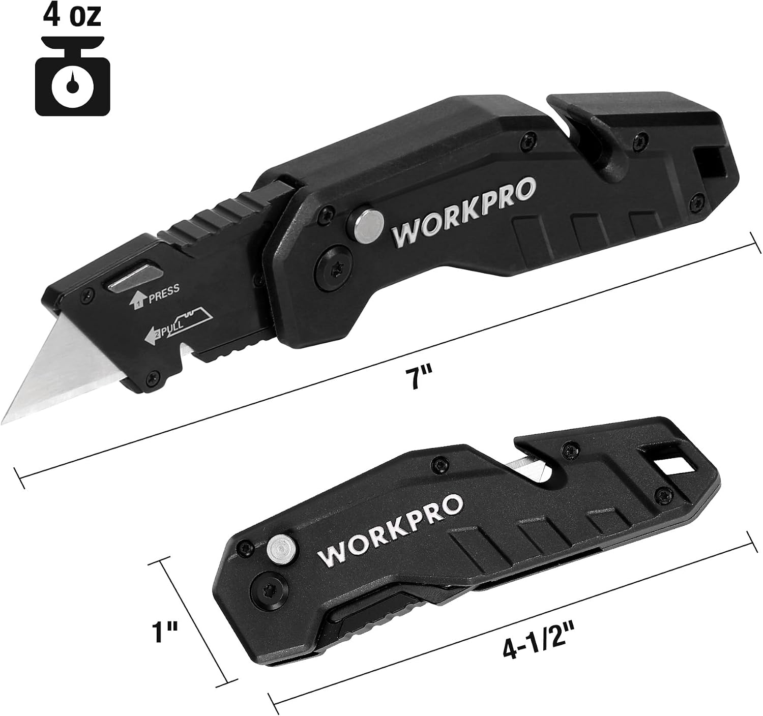 WORKPRO Folding Utility Knife Lightweight Nylon Handle Utility Cutter with 10-piece Extra Blades, Black