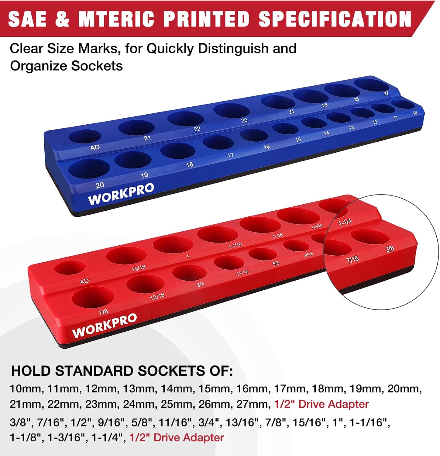 WORKPRO 1/2-inch Magnetic Socket Organizer Set (Sockets Not Included)