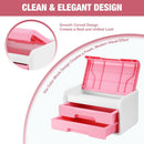 WORKPRO Small Desktop Drawer Organizer With 2 Drawers, Flip-Top Lid, Durable ABS Storage Box With PP Feet Pads, Lightweight Storage Case For Office Supplies, Desk Accessories and Crafts - Pink and White