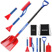 WORKPRO 3-piece snow removal kit with brush, scraper, shovel, and storage bags.