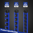 WORKPRO Magnetic Socket Organizer, 3/8-Inch Drive Aluminum Alloy Socket Rail, Heavy Duty Socket Holder, Socket Rack Kit 3/8-Inch x 10 Clips (Blue)