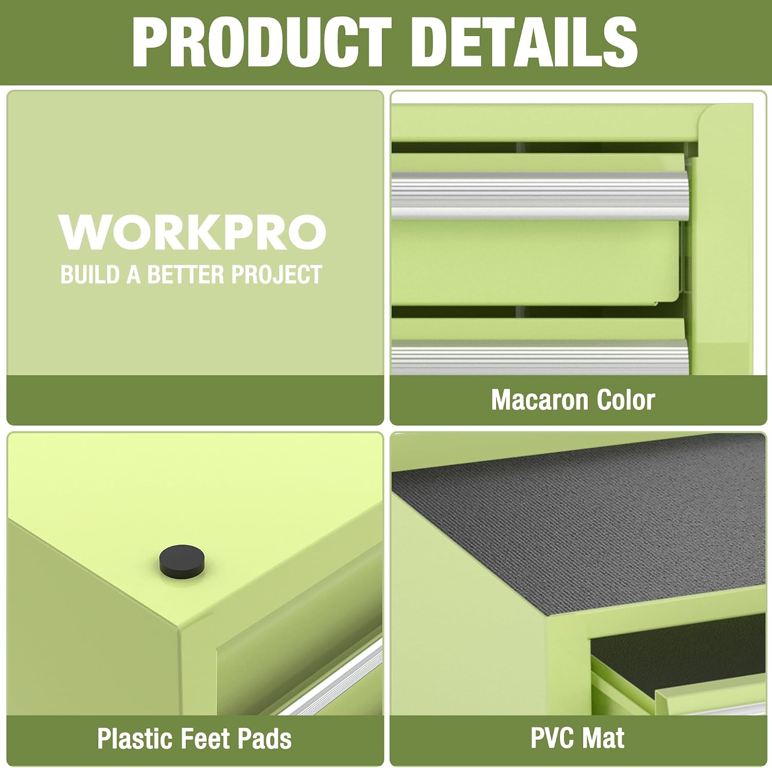 WORKPRO Portable & 12.5" Mini Metal Tool Box, Top Tool Chest Containing Two Drawers, Macaron Green