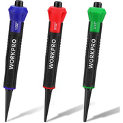 Set of three WORKPRO nail punch tools: blue 1/32", red 2/32", green 3/32"