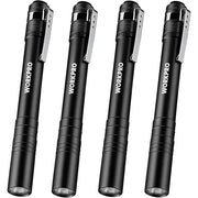 Black WORKPRO LED pen flashlight set, four pack with pocket clip and aluminum body