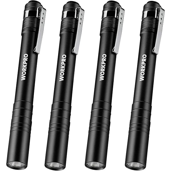 WORKPRO LED Pen Light, Aluminum Pen Flashlights, Pocket Flashlight with Clip for Inspection, Emergency, Everyday, Black(4-Pack)