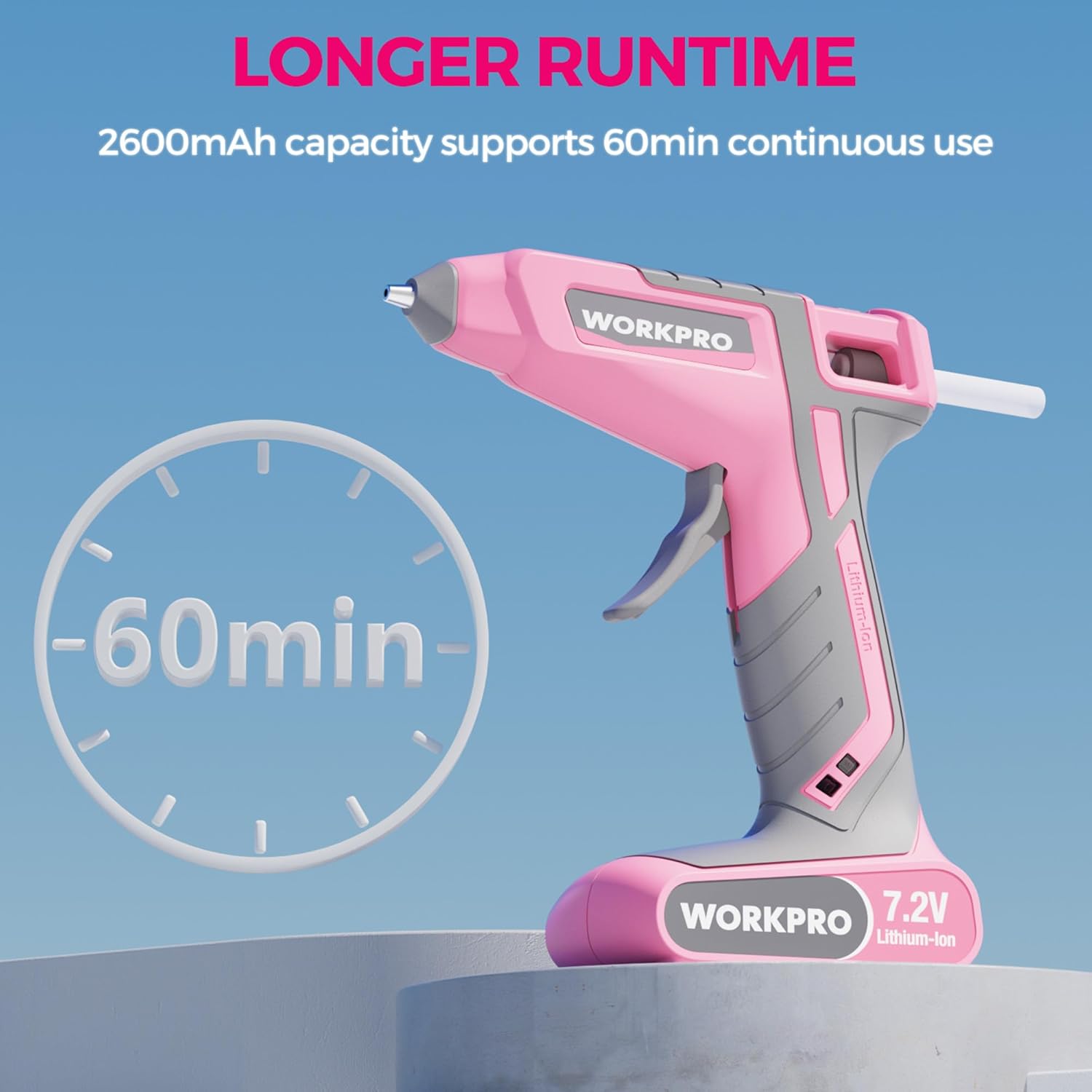 WORKPRO 7.2V Cordless Hot Melt Glue Gun Kit- Pink Ribbon, innovation quality high-quality durable secure