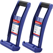 Pair of blue panel carrier tools with black textured handles and open-frame design