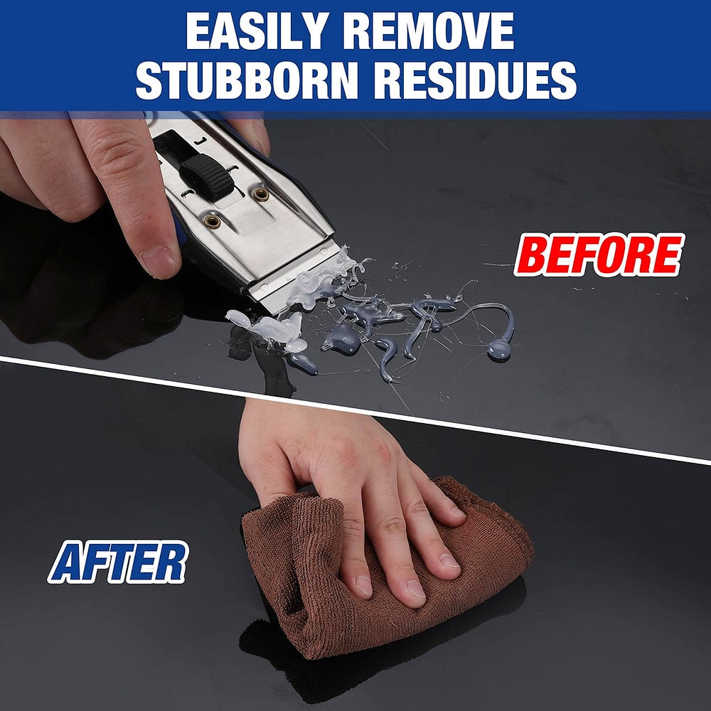 Single-edge scraper razor blades shown before and after residue cleanup
