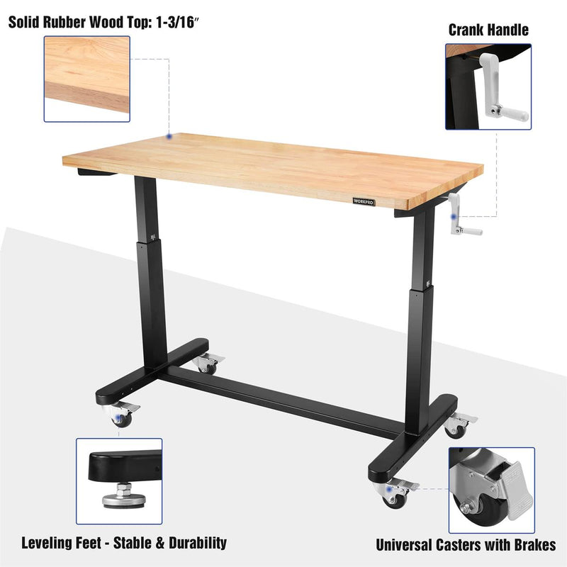WORKPRO 48” Height Adjustable Work Table with Crank Handle, 48” x 24”