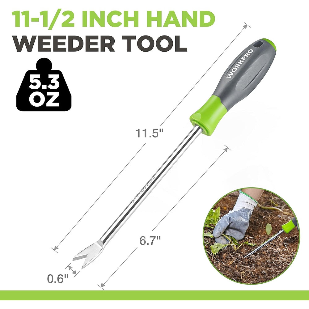 WORKPRO 11.5-inch hand weeder with two-pronged fork for loosening weeds