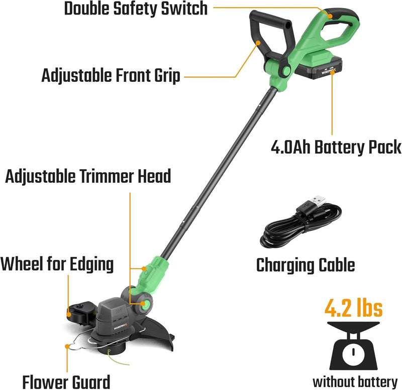 WORKPROX 2 in 1 Lawn Edger & Weed Trimmer  with 2Pcs Grass Trimmer Spool Line - 20V