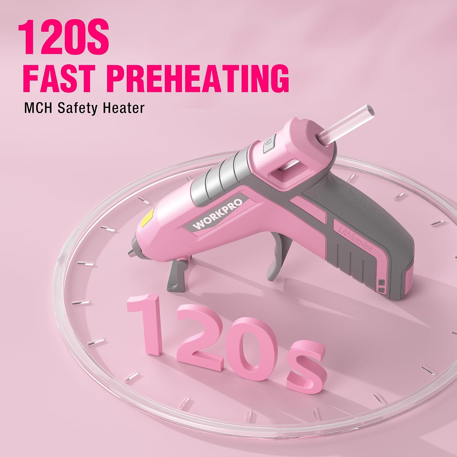 WORKPRO 3.6V Cordless Hot Glue Gun (Upgrade), with 20 Pcs Premium Mini Glue Sticks- Pink Ribbon