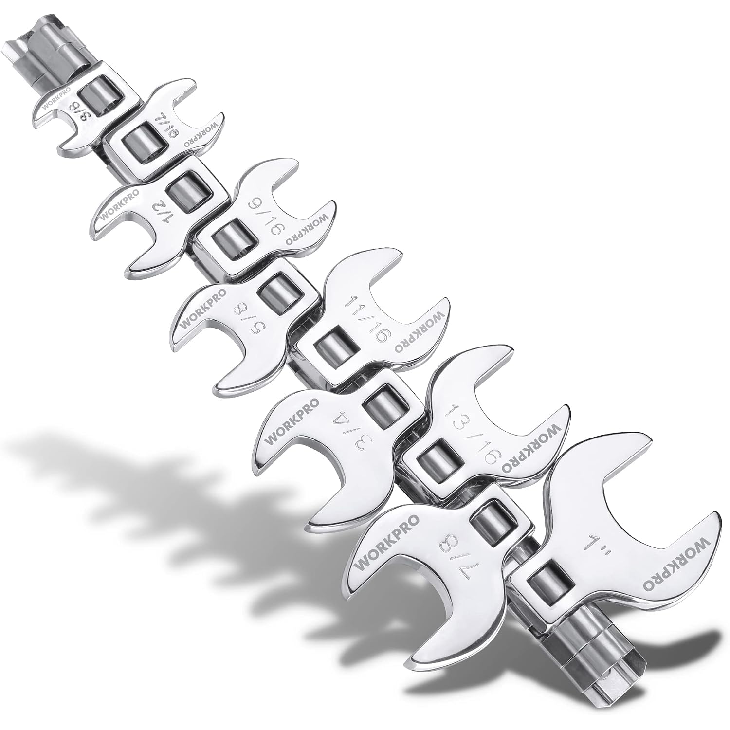 WORKPRO 10-piece SAE crowfoot wrench set, chrome-plated 3/8 in drive