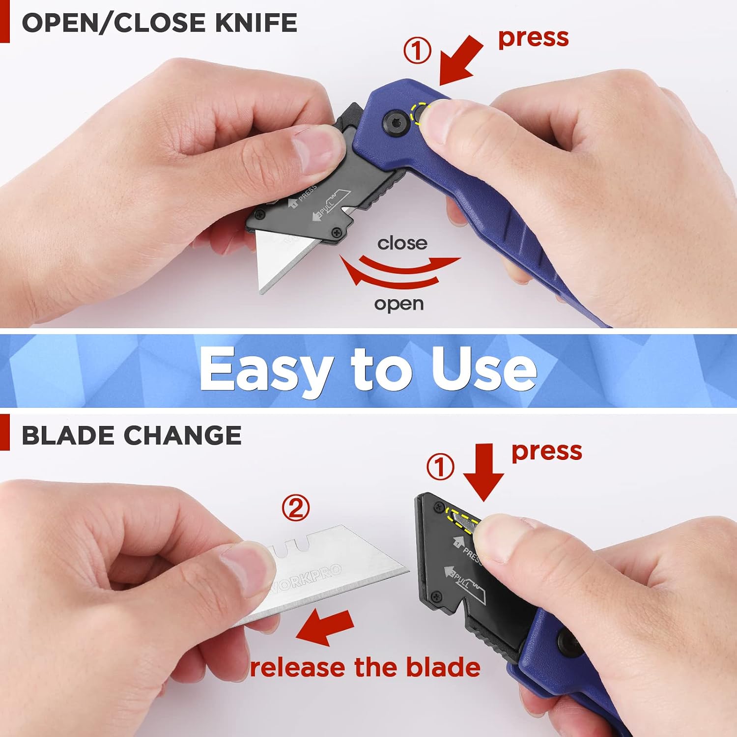 WORKPRO Folding Utility Knife, Quick Change Box Cutte 13 Extra Blades Included, Blue
