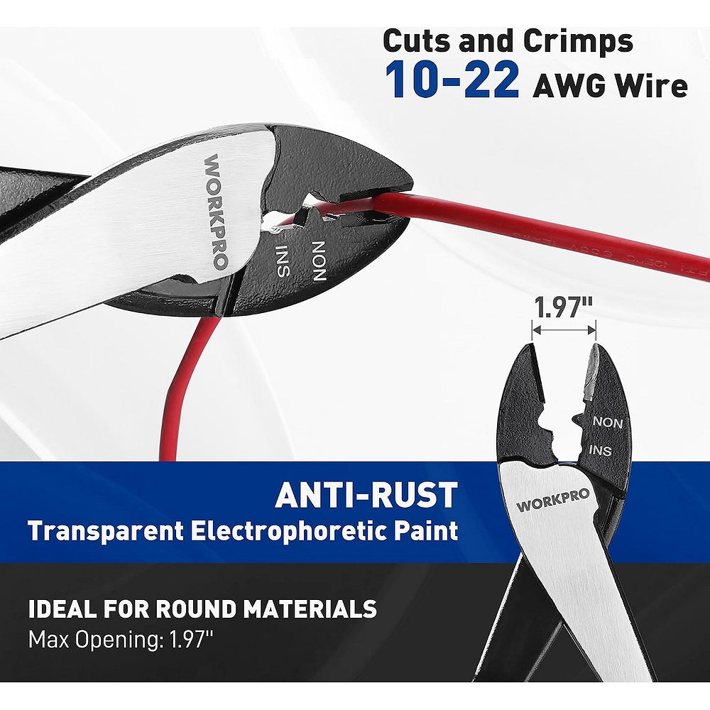 Wire cutter crimper for 10-22 AWG with anti-rust transparent coating and jaws