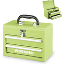 WORKPRO Portable Mini Tool Box, 2 Drawers Metal Tool Chest with Ball Bearing Slides, Top Storagewith Latch, Ergonomic Carrying Handle, Mechanic Toolbox with PVC Liners and PP Feet Pads