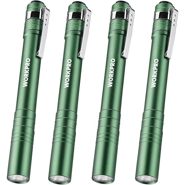 WORKPRO LED Pen Light, Aluminum Pen Flashlights, Pocket Flashlight with Clip for Inspection, Emergency, Everyday, 2AAA Batteries Include, Green(4-Pack)