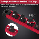 WORKPRO Magnetic Socket Organizer, 3/8-Inch Drive Aluminum Alloy Sockets Rail, Heavy Duty Sockets Holder, Socket Rack Kit 3/8-Inch x 10 Clips (Red)