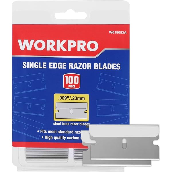 Single edge razor blade set in 100-pack blister, steel back blades