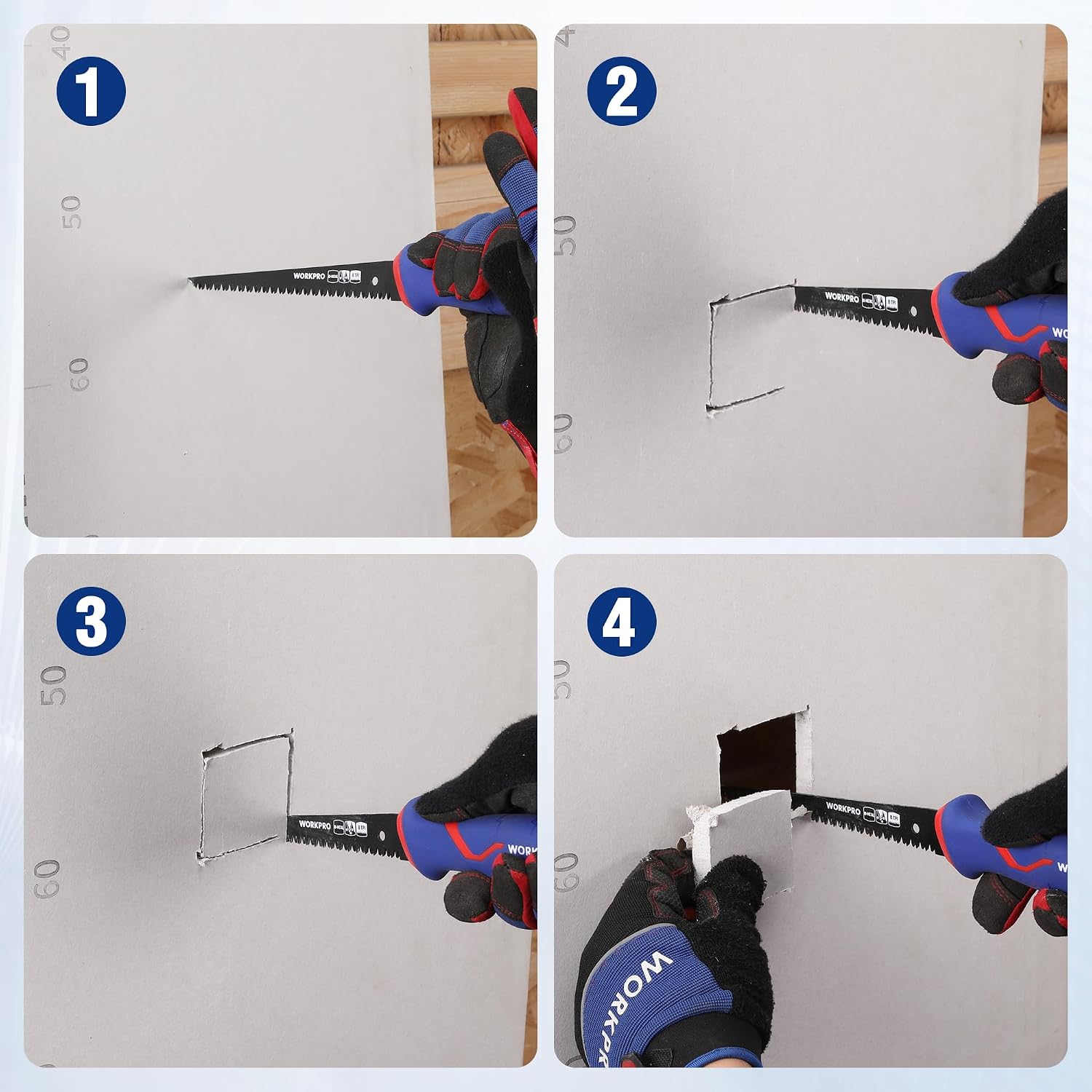 WORKPRO Drywall Saw, 6-inch Jab/Keyhole/Wallboard/Sheetrock Cutting Tool with Ergonomic Handle, Triple Ground Teeth, Faster Cutting Drywall Cutter with 8-TPI Bi-metal Blade | for plasterboard, plasterboard and plywood, hand saws with 8 TPI saw blades