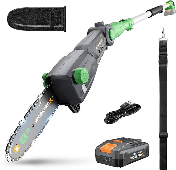 WORKPROX 20V Cordless Pole Saw, 15 FT Max Reach Pole Saw for Tree Trimming