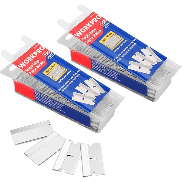 WORKPRO 200-Pack Single Razor Edge Blades, Industrial Scraper Razor Blades, High Carbon Steel One Edge Razor Blades