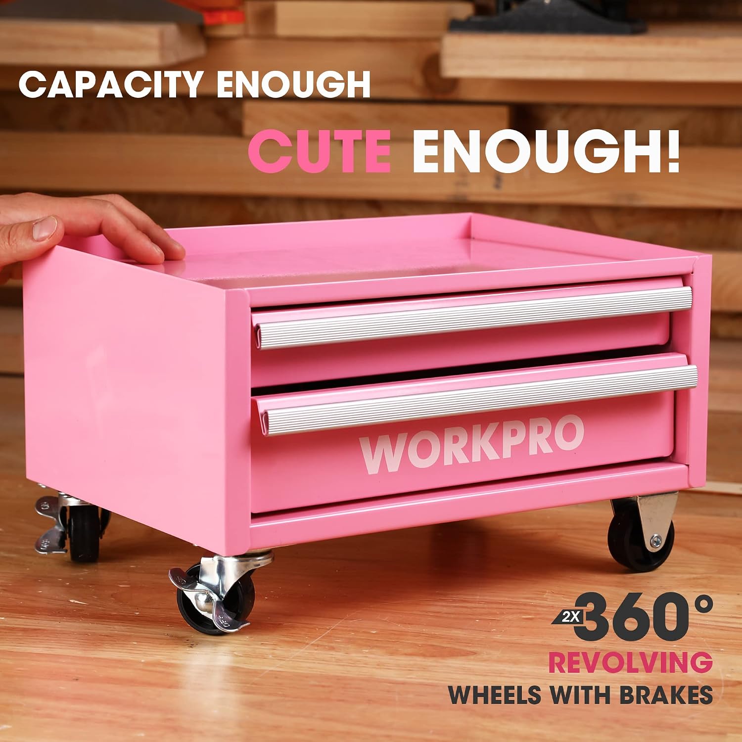 WORKPRO Beginner Kids Tool Set with 12 inch Steel Tool Case on Wheels in pink with durable quality